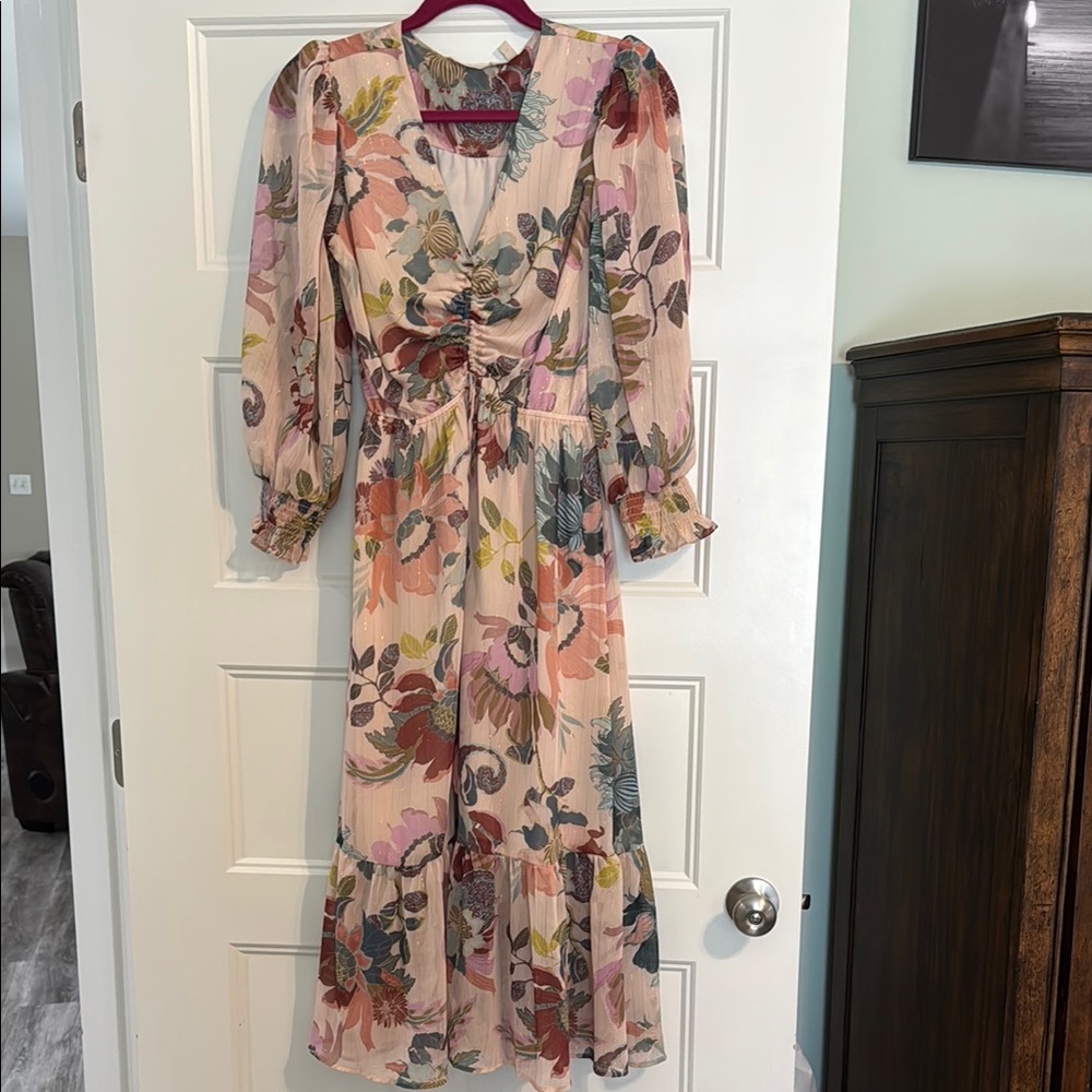 Soft Surroundings Pink Ruffled Tie Front maxi dress size small